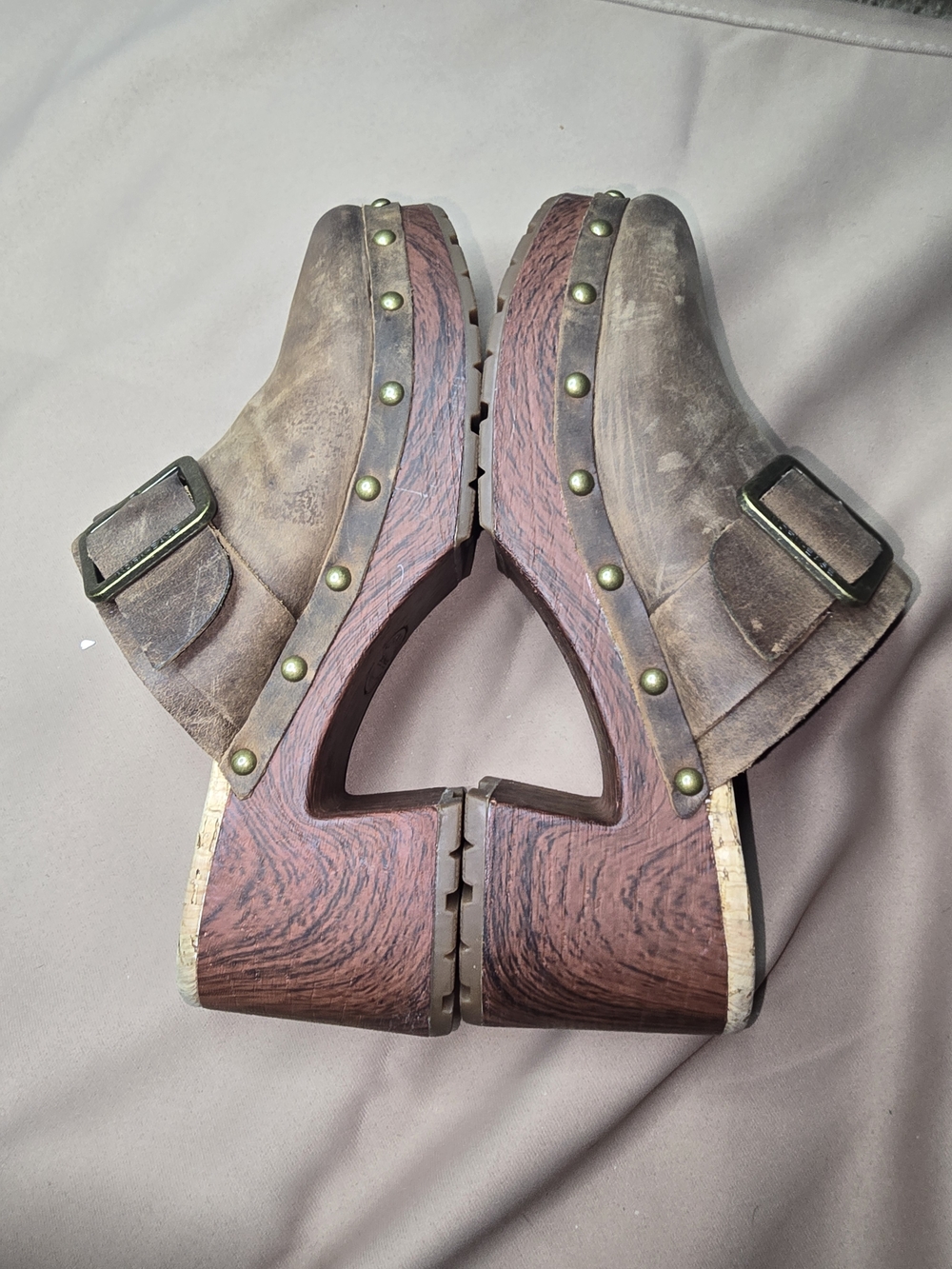 Kork-Ease Brown Leather Buckle Clogs with Studded Trim - Picture 11 of 11